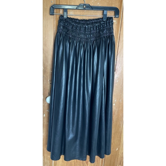 Self-Portrait Vegan Leather Black A-Line Midi Skirt - Picture 1 of 8